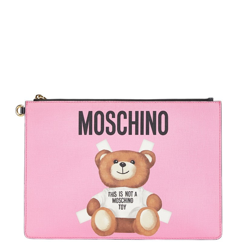 モスキーノ ベアプリント クマ クラッチバッグ ピンク PVC レザー レディース MOSCHINO 【中古】