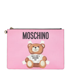 モスキーノ ベアプリント クマ クラッチバッグ ピンク PVC レザー レディース MOSCHINO 【中古】