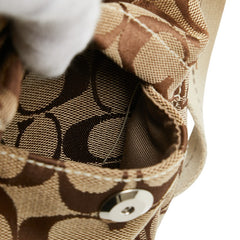 コーチ シグネチャー ショルダーバッグ ブラウン ホワイト キャンバス レザー レディース COACH 【中古】