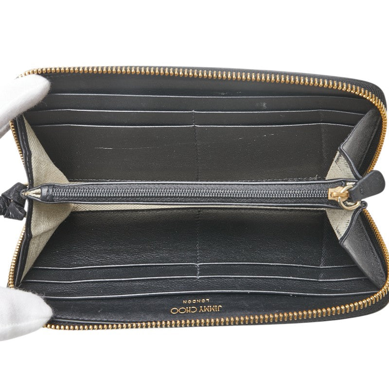 ジミーチュウ 星 スター モチーフ 長財布 ラウンドファスナー ブラック レザー レディース JIMMY CHOO 【中古】
