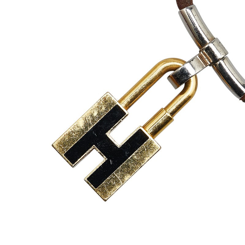 エルメス Hモチーフ カデナ ネックレス ゴールド ブラウン メッキ レザー メタル レディース HERMES 【中古】