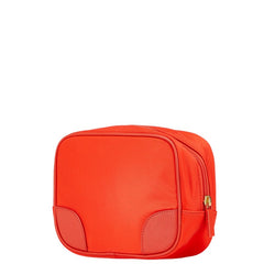 トリーバーチ ロゴ ポーチ コスメポーチ 小物入れ オレンジ ナイロン レザー レディース Tory Burch 【中古】