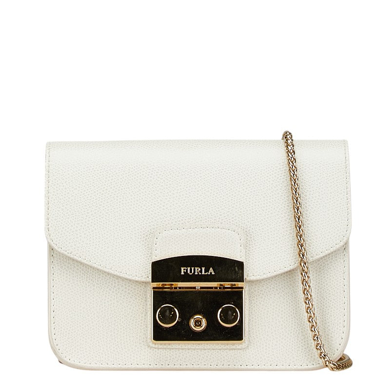 フルラ メトロポリス チェーン 斜め掛け ミニショルダーバッグ ホワイト レザー レディース Furla 【中古】