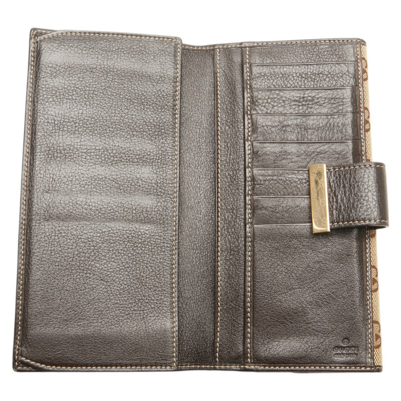 グッチ GGキャンバス 二つ折り財布 212089 ベージュ ブラウン キャンバス レザー レディース GUCCI 【中古】