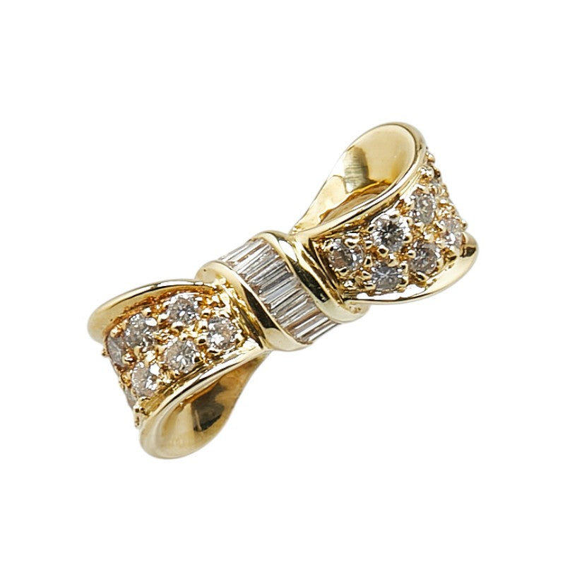 K18YG イエローゴールド ダイヤ0.50ct リボン モチーフ リング 指輪 レディース 12号 【中古】
