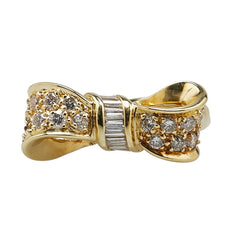 K18YG イエローゴールド ダイヤ0.50ct リボン モチーフ リング 指輪 レディース 12号 【中古】