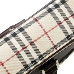 バーバリー ノバチェック ビジネスバッグ ブリーフケース ベージュ ブラウン キャンバス レザー レディース BURBERRY 【中古】