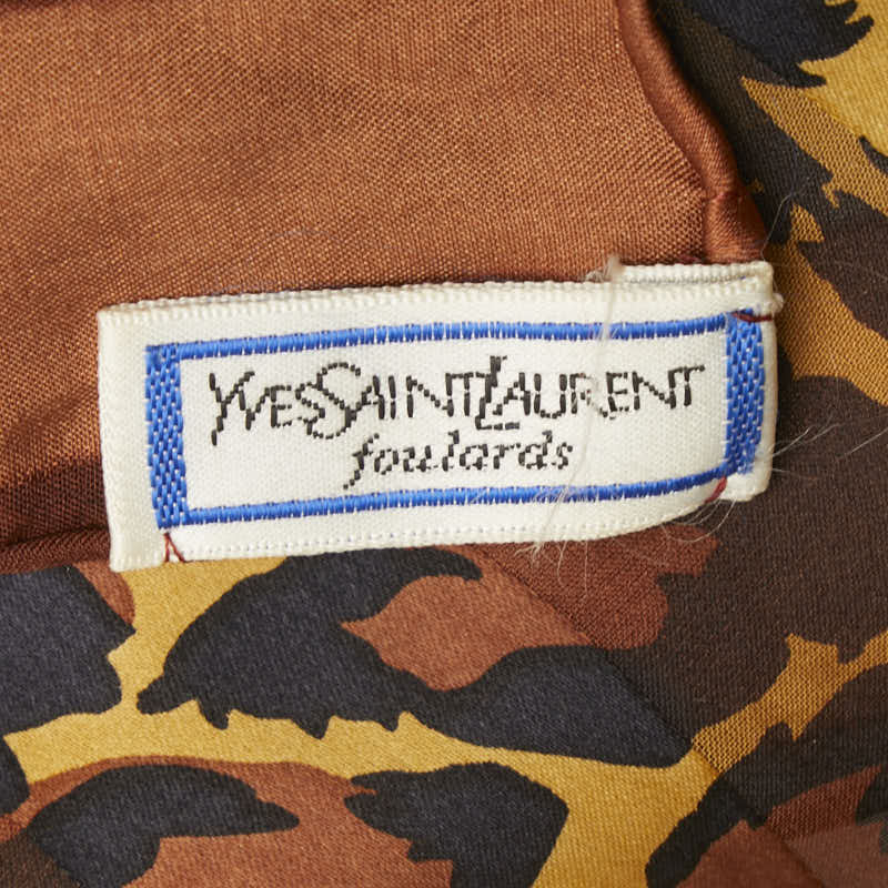 サンローラン レオパード ヒョウ スカーフ ブラウン ブラック シルク レディース SAINT LAURENT 【中古】