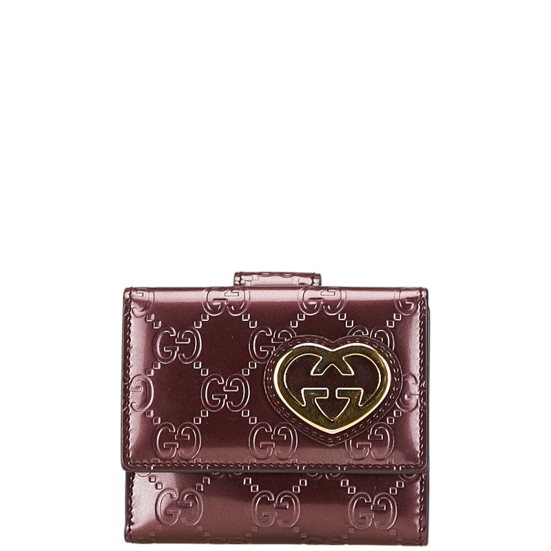 グッチ グッチシマ ハート 二つ折り財布 299924 ワインレッド ゴールド エナメル レディース GUCCI 【中古】