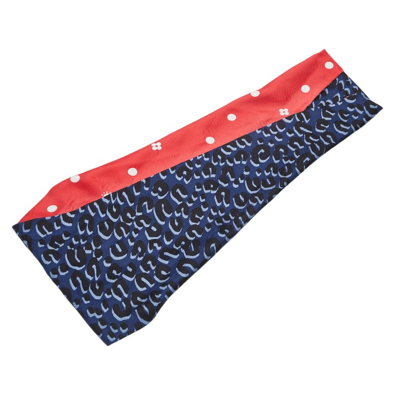 ルイ ヴィトン レオパード ドット 水玉 スカーフ スヌード M74607 レッド ネイビー シルク レディース LOUIS VUITTON 【中古】
