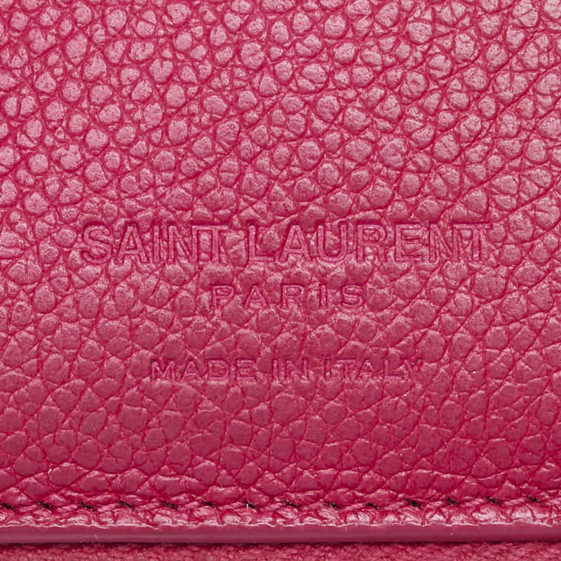 サンローラン ロゴ 二つ折り財布 ピンク レザー レディース SAINT LAURENT 【中古】