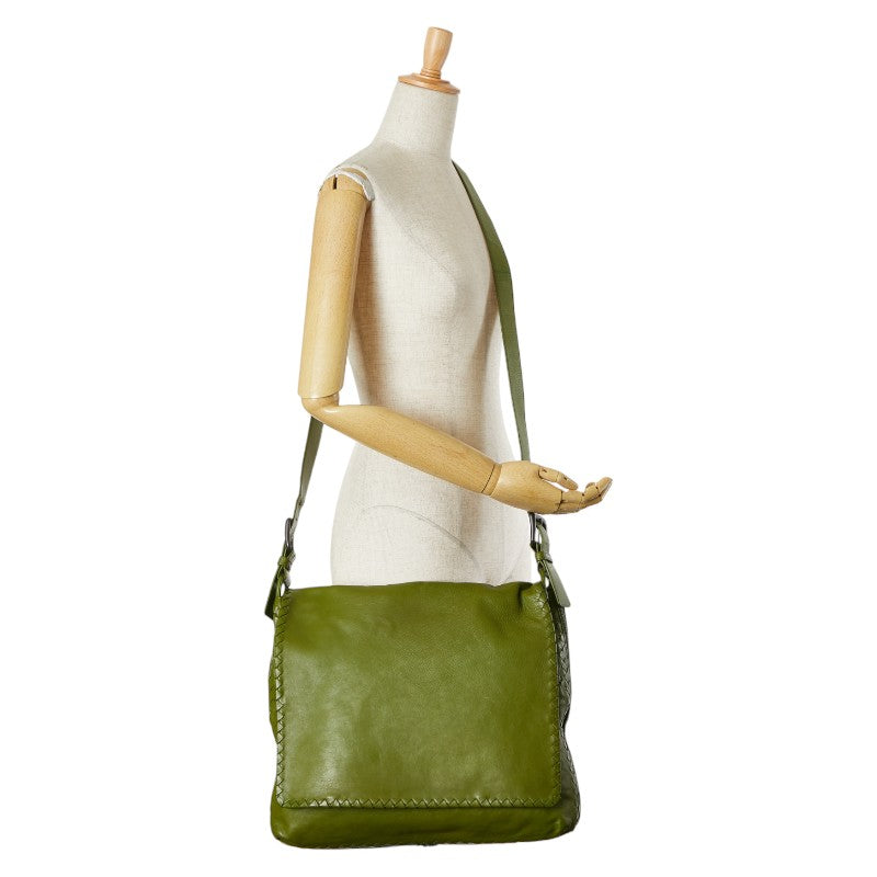 ボッテガヴェネタ イントレチャート 斜め掛け ショルダーバッグ グリーン レザー レディース BOTTEGAVENETA 【中古】