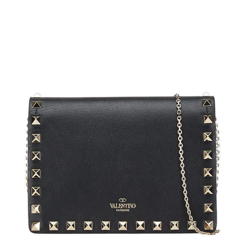 ヴァレンチノ スタッズ ショルダーバッグ ブラック レザー レディース Valentino 【中古】