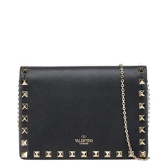 ヴァレンチノ スタッズ ショルダーバッグ ブラック レザー レディース Valentino 【中古】