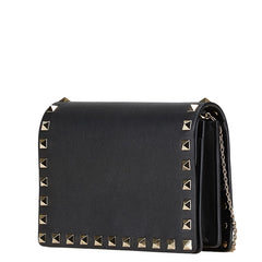 ヴァレンチノ スタッズ ショルダーバッグ ブラック レザー レディース Valentino 【中古】