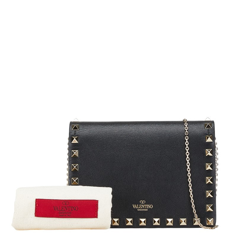 ヴァレンチノ スタッズ ショルダーバッグ ブラック レザー レディース Valentino 【中古】
