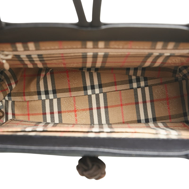 バーバリー ノバチェック シャドーホース ハンドバッグ ブラック ブラウン レザー スウェード レディース BURBERRY 【中古】