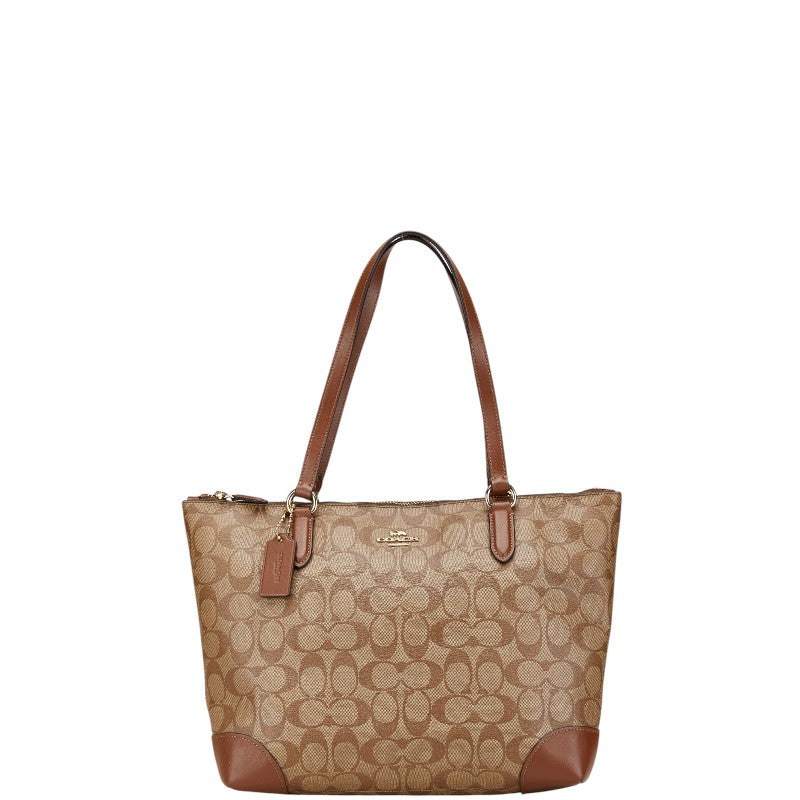 コーチ シグネチャー ハンドバッグ トートバッグ F29208 ブラウン PVC レザー レディース COACH 【中古】