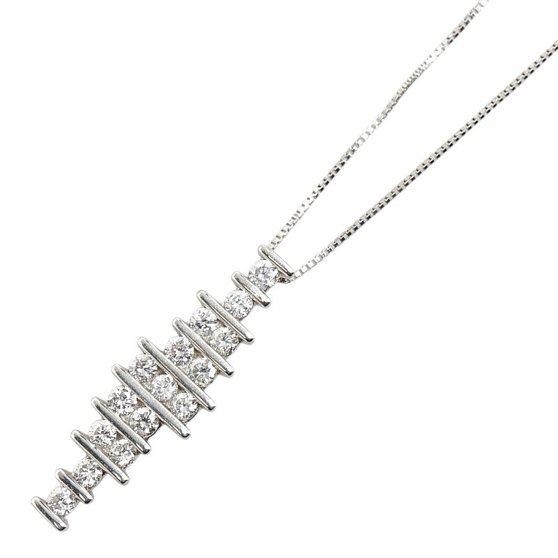 K18WG ホワイトゴールド ダイヤ0.50ct ベネチアン チェーン ネックレス レディース 【中古】