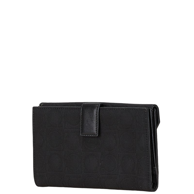 サルヴァトーレフェラガモ ガンチーニ 長財布 ブラック キャンバス レザー レディース Salvatore Ferragamo 【中古】