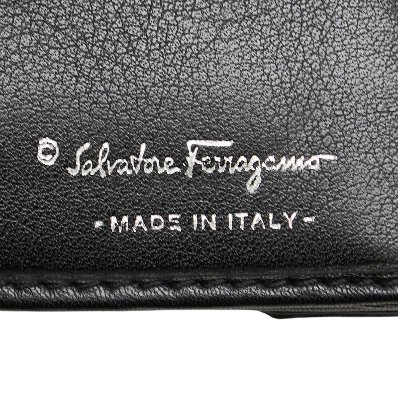 サルヴァトーレフェラガモ ガンチーニ 長財布 ブラック キャンバス レザー レディース Salvatore Ferragamo 【中古】