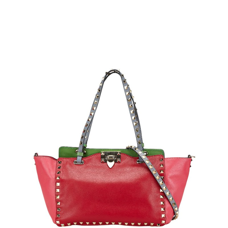 ヴァレンチノ スタッズ ハンドバッグ ショルダーバッグ 2WAY ピンク グリーン レザー レディース Valentino 【中古】