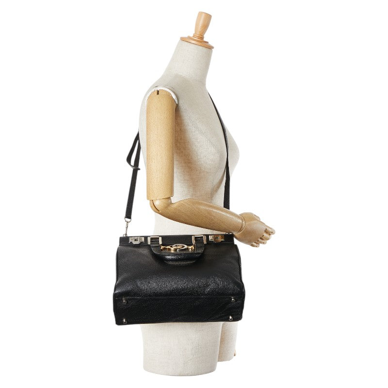 グッチ ズゥミ スモール トップハンドルバッグ ショルダーバッグ 2WAY 569712 ブラック レザー レディース GUCCI 【中古】