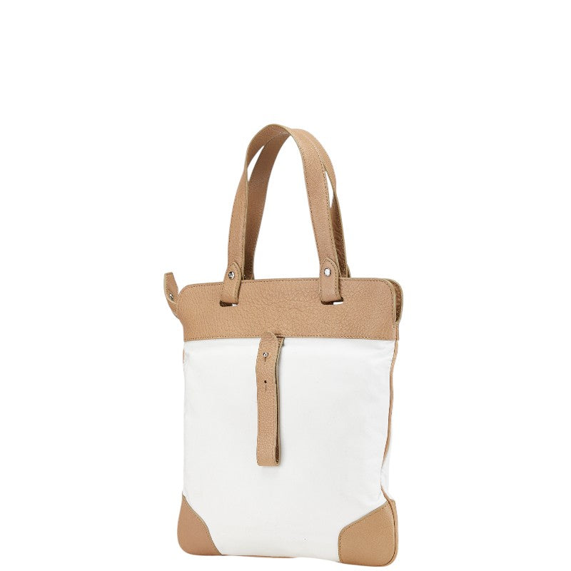 バーバリー ノバチェック ロゴ ハンドバッグ トートバッグ ホワイト ベージュ キャンバス レザー レディース BURBERRY 【中古】