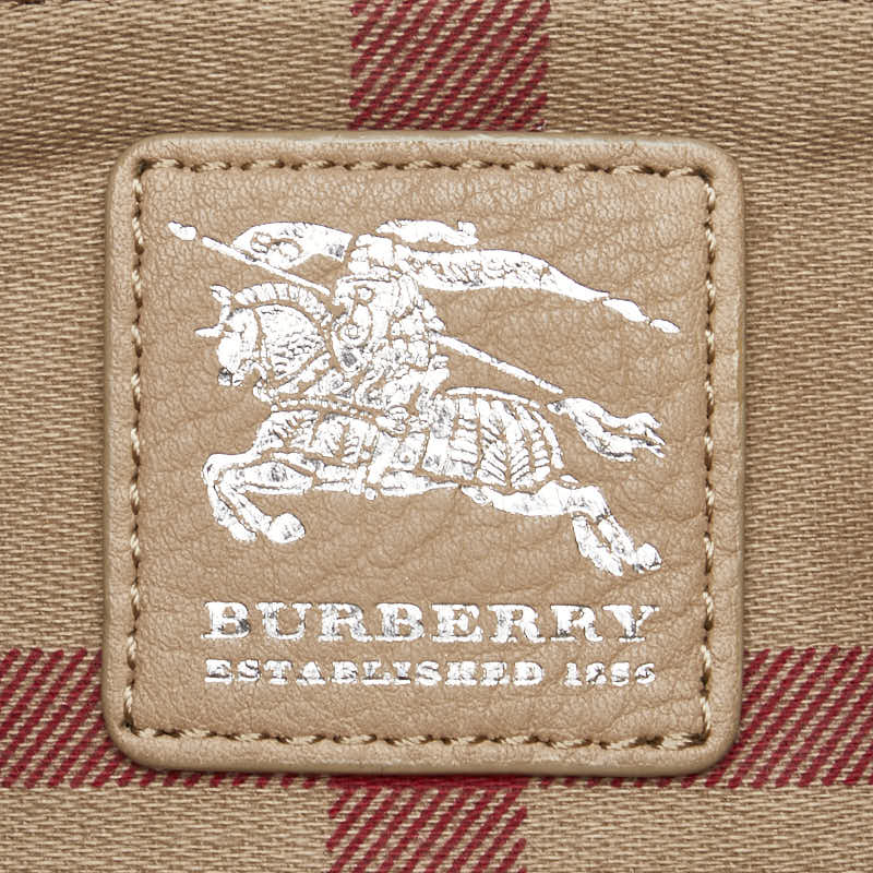バーバリー ノバチェック ロゴ ハンドバッグ トートバッグ ホワイト ベージュ キャンバス レザー レディース BURBERRY 【中古】