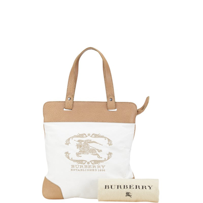 バーバリー ノバチェック ロゴ ハンドバッグ トートバッグ ホワイト ベージュ キャンバス レザー レディース BURBERRY 【中古】