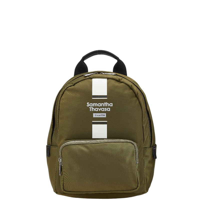 サマンサタバサ ロゴデザイン リュック バックパック カーキ ブラック ナイロン レザー レディース Samantha Thavasa 【中古】