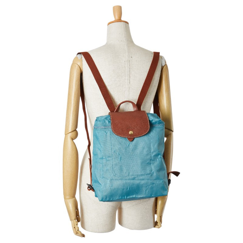 ロンシャン プリアージュ リュック バックパック ブルー ブラウン ナイロン レザー レディース Longchamp 【中古】