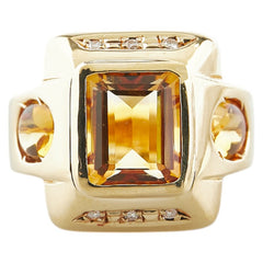 K18YG イエローゴールド シトリントパーズ ダイヤ0.06ct リング 指輪 レディース 12号 【中古】