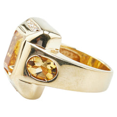 K18YG イエローゴールド シトリントパーズ ダイヤ0.06ct リング 指輪 レディース 12号 【中古】