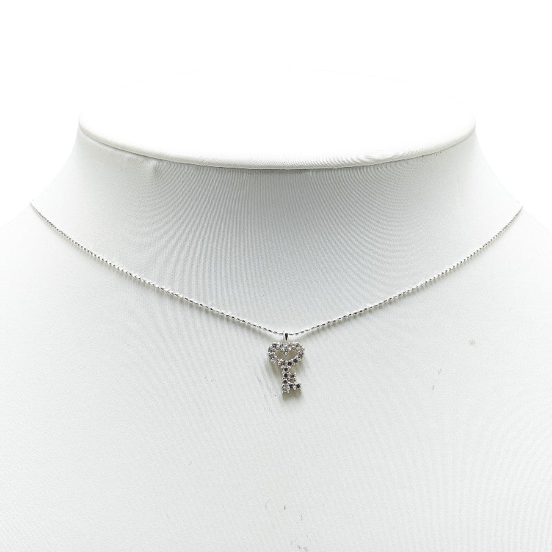 K18WG ホワイトゴールド ダイヤ0.25ct ハート 鍵 キー モチーフ ネックレス レディース 【中古】