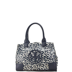 トリーバーチ ロゴ レオパード トートバッグ ネイビー ホワイト PVC レザー レディース Tory Burch 【中古】