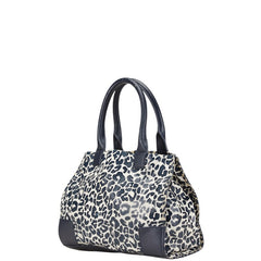 トリーバーチ ロゴ レオパード トートバッグ ネイビー ホワイト PVC レザー レディース Tory Burch 【中古】