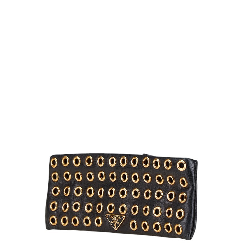 プラダ 三角ロゴプレート ペンケース ポーチ ブラック レザー レディース PRADA 【中古】