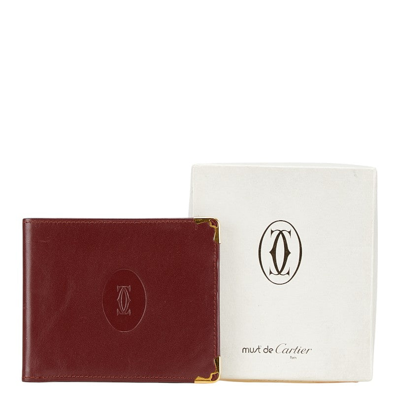 カルティエ マストライン マスト ドゥ 札入れ ボルト レッド レザー レディース CARTIER 【中古】