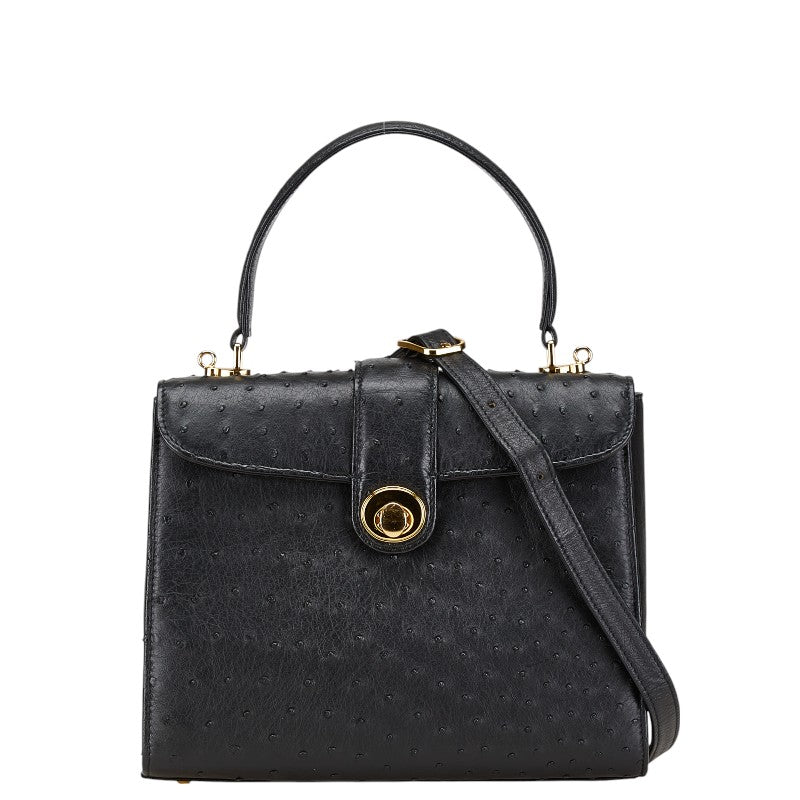 フランクオリビエ frank olivie ハンドバッグ ショルダーバッグ 2WAY ブラック オーストリッチ オーストリッチ レディース 【中古】