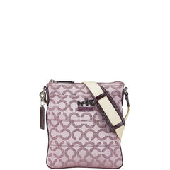 コーチ トライベッカ オプアート 斜め掛け ショルダーバッグ 43131 パープル ベージュ キャンバス エナメル レディース COACH 【中古】