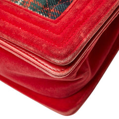 シャネル マトラッセ ボーイシャネル25 斜め掛け チェーン ショルダーバッグ レッド マルチカラー ベロア ウール レザー レディース CHANEL 【中古】