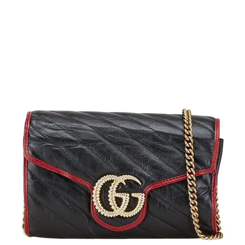 グッチ GGマーモント チェーン ショルダーバッグ 573807 ブラック レッド レザー レディース GUCCI 【中古】