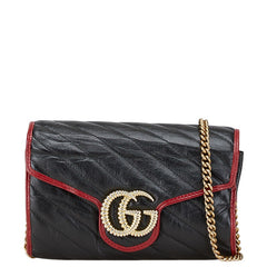 グッチ GGマーモント チェーン ショルダーバッグ 573807 ブラック レッド レザー レディース GUCCI 【中古】