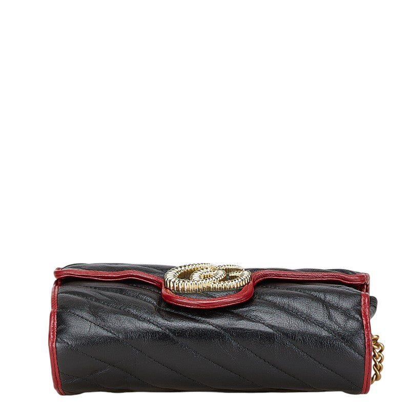 グッチ GGマーモント チェーン ショルダーバッグ 573807 ブラック レッド レザー レディース GUCCI 【中古】