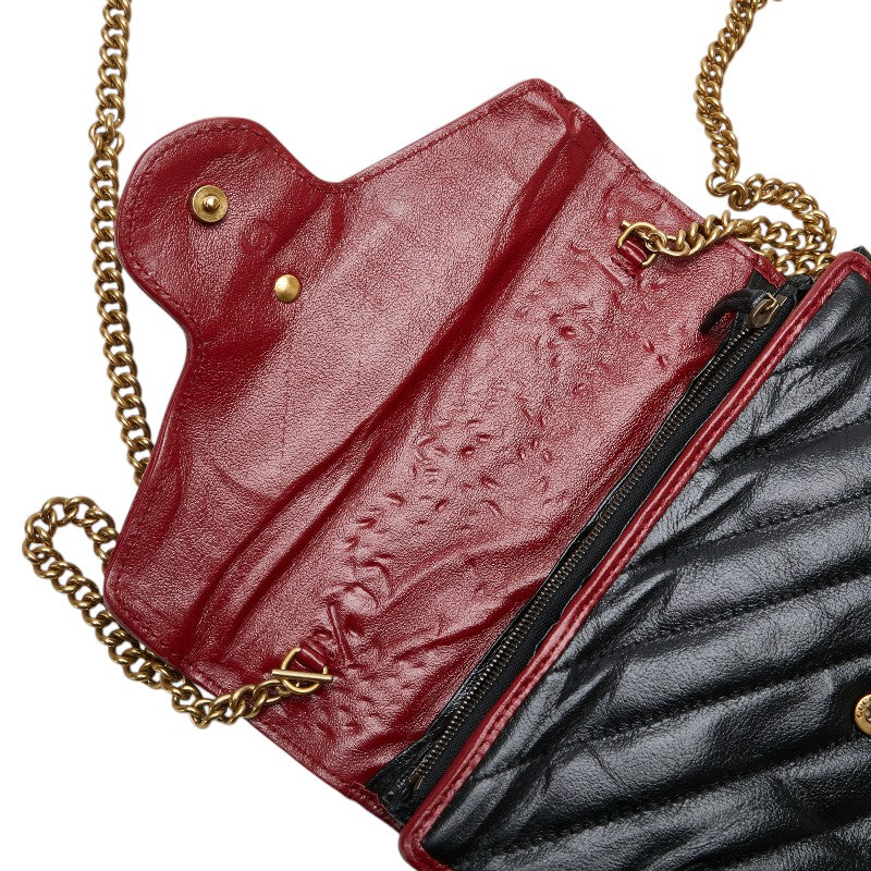 グッチ GGマーモント チェーン ショルダーバッグ 573807 ブラック レッド レザー レディース GUCCI 【中古】