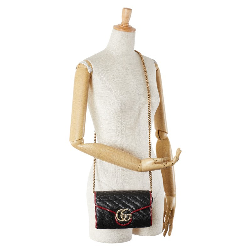グッチ GGマーモント チェーン ショルダーバッグ 573807 ブラック レッド レザー レディース GUCCI 【中古】