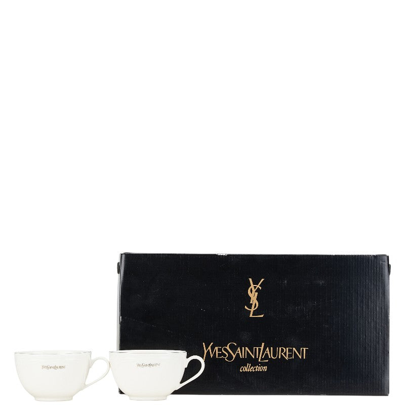 サンローラン ティーカップ ソーサー 2個セット ホワイト ゴールド 陶器 レディース SAINT LAURENT 【中古】