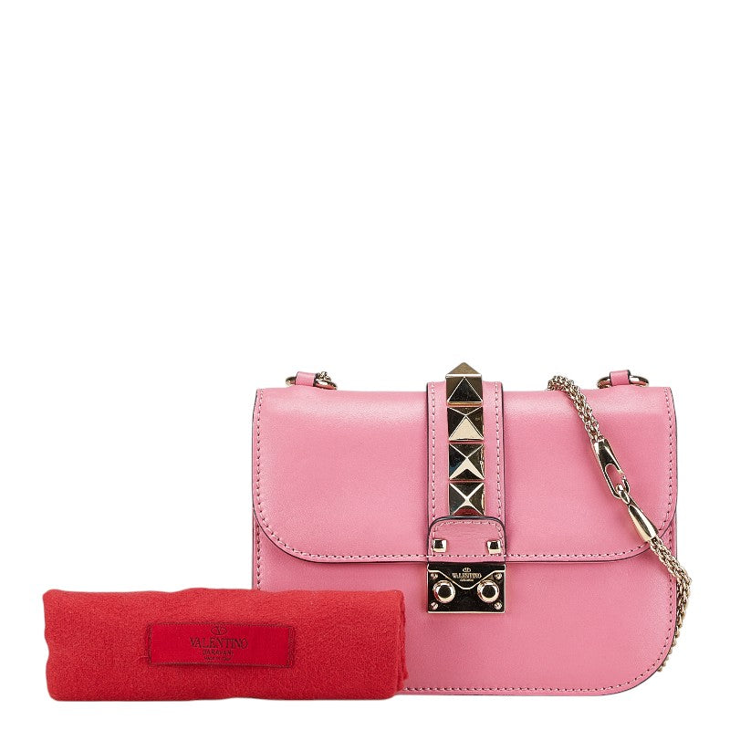 ヴァレンティノ ロックスタッズ チェーン ショルダーバッグ ピンク レザー レディース VALENTINO 【中古】