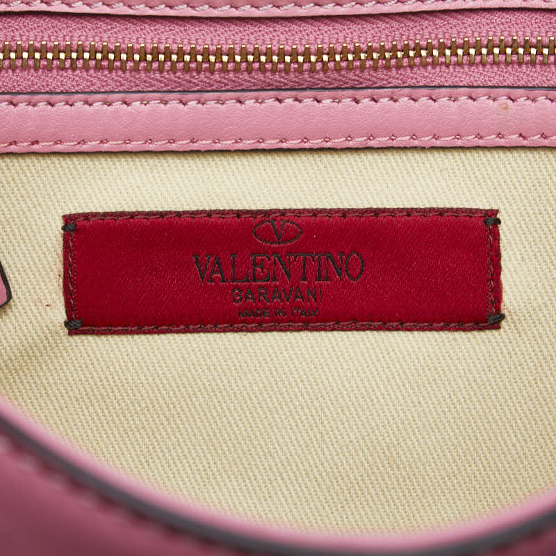 ヴァレンティノ ロックスタッズ チェーン ショルダーバッグ ピンク レザー レディース VALENTINO 【中古】